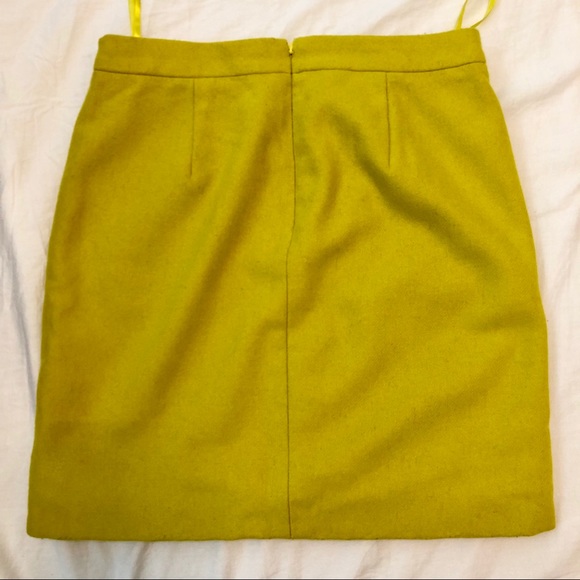 J.Crew Factory Olive Yellow Zip Mini Wool Skirt 00 - Picture 3 of 5